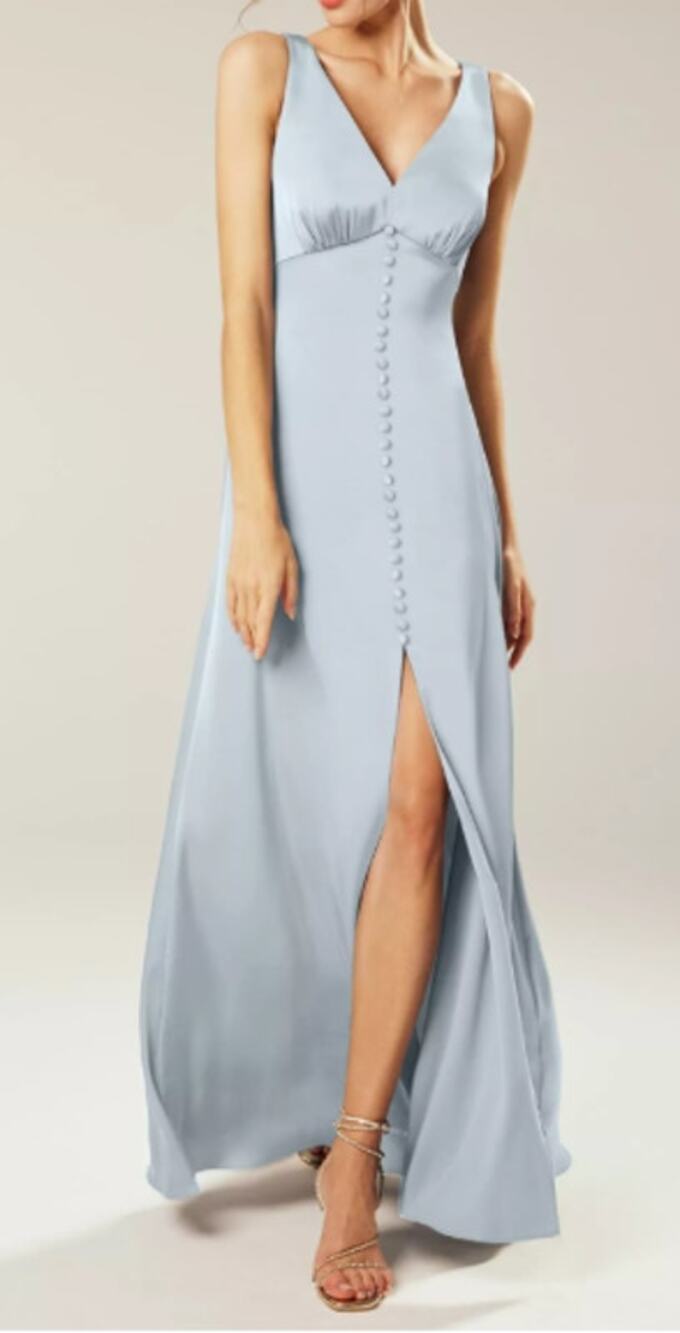 AW BRIDAL sz 6 S baby blue satin Maggie formal party maxi dress 0b16
